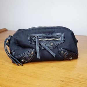 Balenciaga Paris Mini Pouch Black Leather Cotton Cosmetic Bag